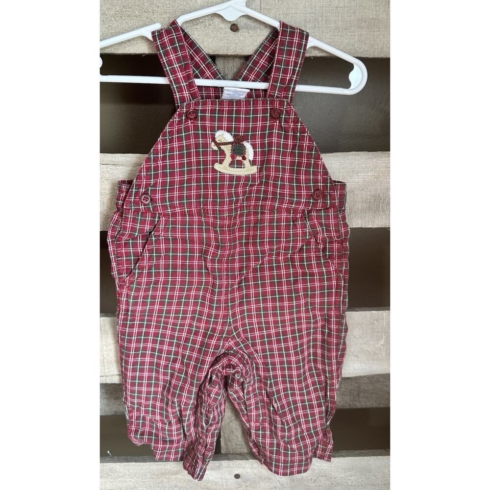 Gymboree Boys 3-6 Months Red Green Plaid Holiday Bib Overalls 100% Cotton